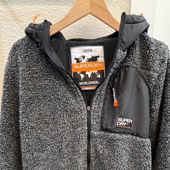 SUPERDRY Sherpa Fleece Zip Hoodie – Charcoal Gray - Picture 6 of 11
